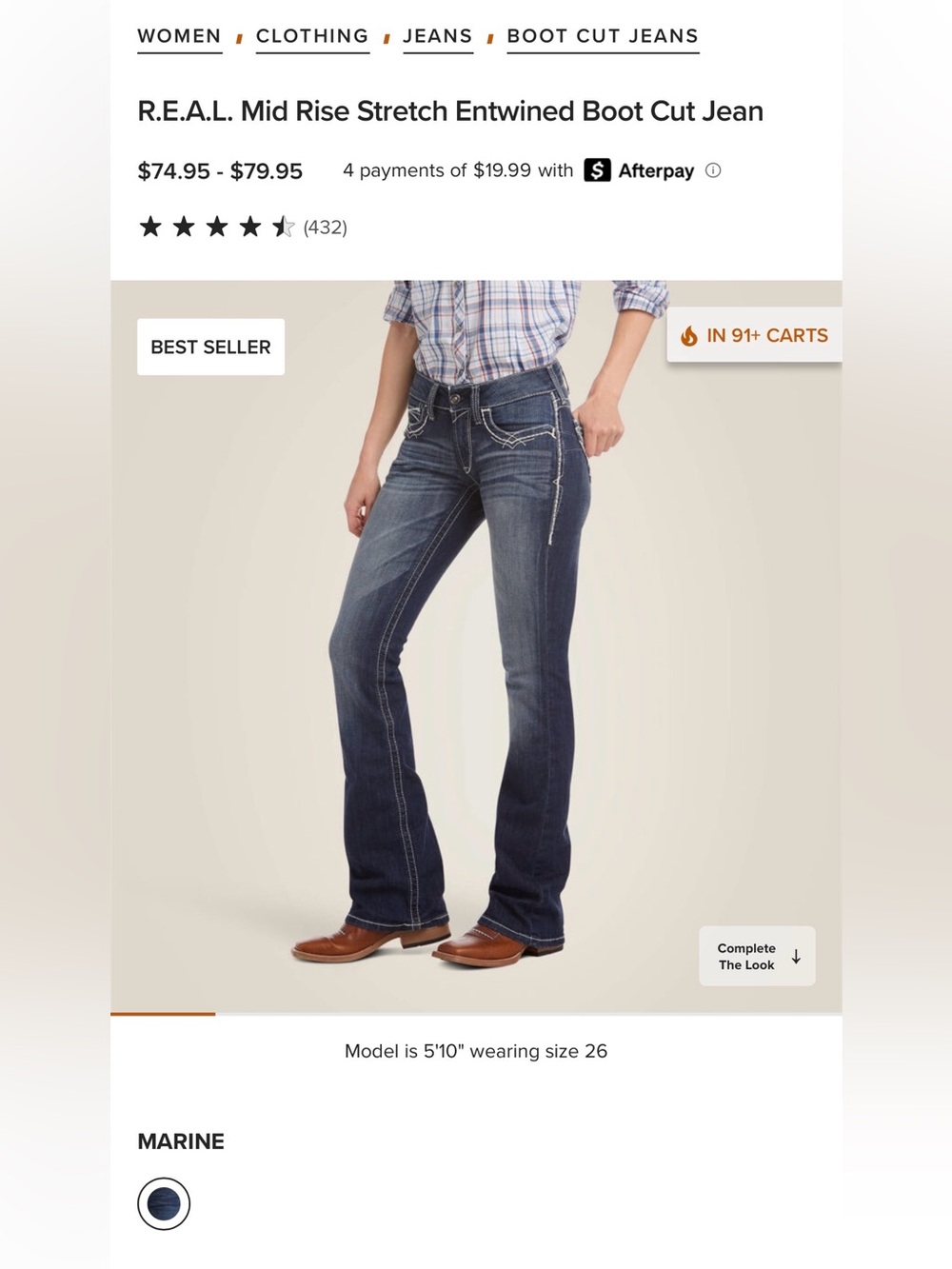 Ariat Dark Blue Bootcut Jeans with Embroidered Back Pockets